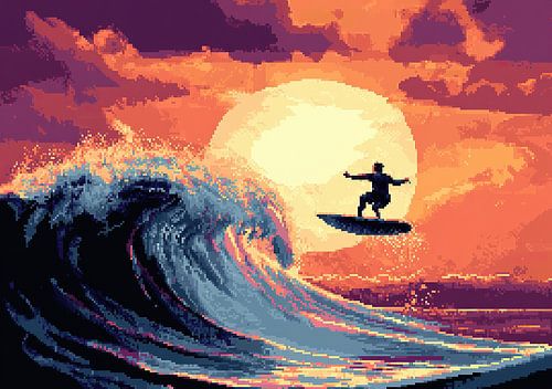 Surf Poster Strand Zee - Pixel Art