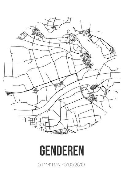 Genderen (Noord-Brabant) | Map | Black and white by Prints of Place