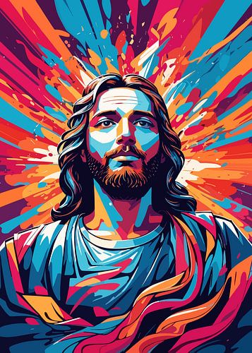 Stralende Christus met kleurenexplosie