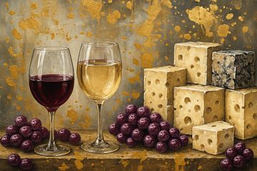 Weintrauben, Wein und Käse zusammen von Imperial Art House