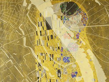 Kaart van Kampen Centrum met de Kus van Gustav Klimt van Map Art Studio