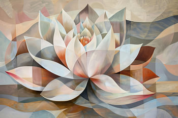 Lotus cubiste stylisé dans des tons chauds