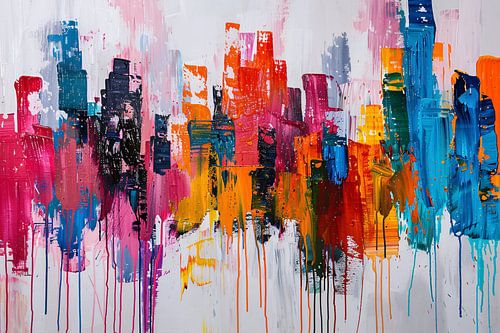 Abstract kleurrijk stadsgezicht op wit doek