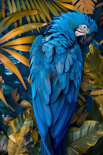 Blauwe ara in junglegroen