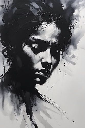 A hauntingly expressive drawing in ink and coal