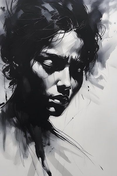 A hauntingly expressive drawing in ink and coal by Ljupka Kareska