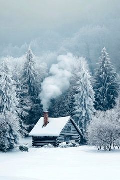 Winterhut in de sneeuw van Poster Art Shop