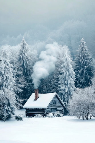 Winter hut in the snow
