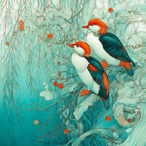 Birds in a jade storm | two colourful butterflies bathed in the fading light