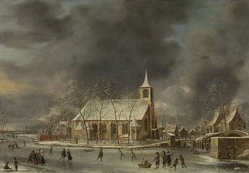 Vue de l'église de Sloten en hiver