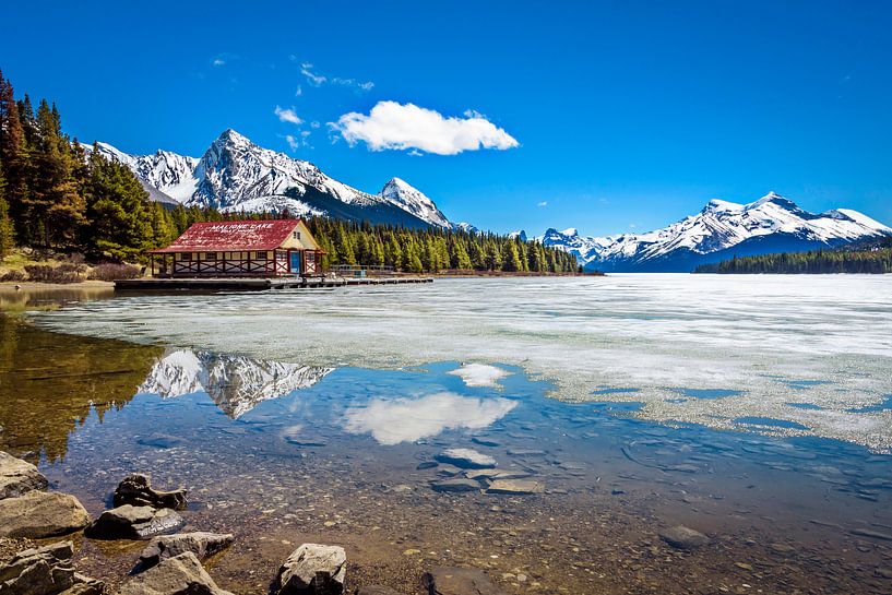 Partly frozen Maligne Lake, Canada by Rietje Bulthuis