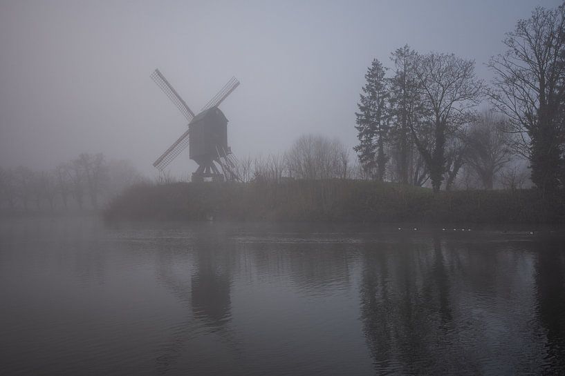 Windmühle im Nebel von Bart Liesenborgs