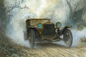 Tekening van een oude, klassieke auto  