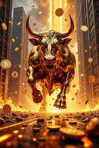 Fantasy Wall Art: BULL POWER: Bitcoin Rain over Wall Street