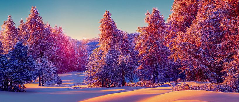 Winterlandschaft mit farbenfrohen Bäumen und Schnee  Illustration von Animaflora PicsStock