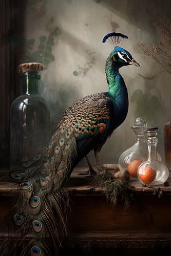 Pfau-Stillleben mit Obst von Digitale Schilderijen