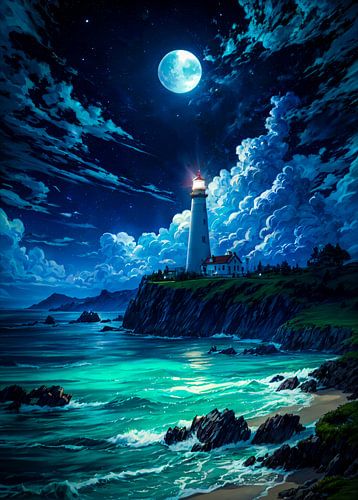 Moonlit Lighthouse on the Cliffs