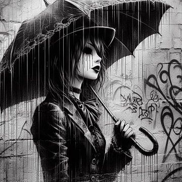 Black umbrella and grafitty 3 van Knoetske
