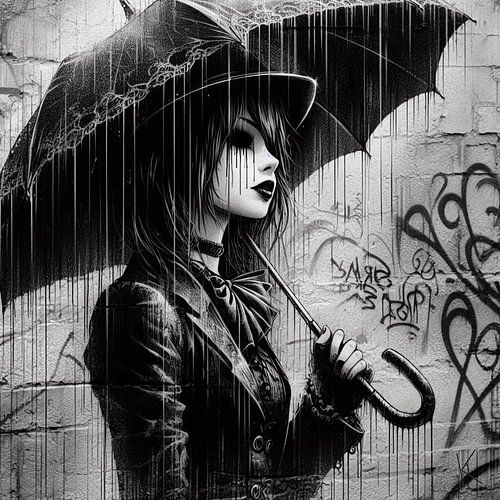 Parapluie noir et grafitty 3