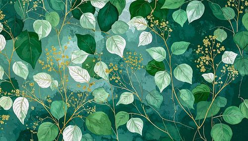 Botanische kunst: Klimop met gouden bloesem