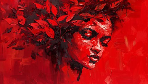 Vrouw in rode bloemen abstract panorama