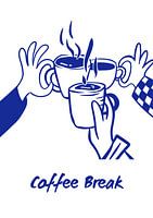 Coffee Break — Minimalist Blue Line Art Illustration