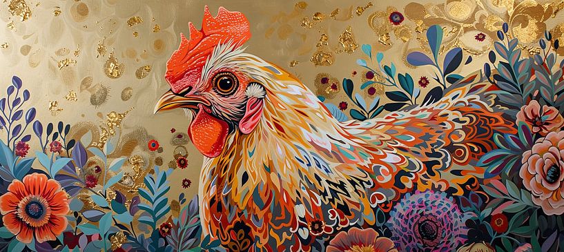 Rooster Painting | Golden Reign by Eye catching paintings