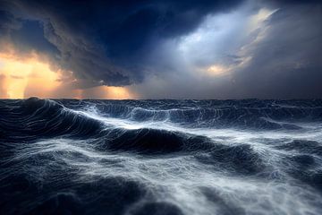 Storm op zee met bliksem. Deel 1 van Maarten Knops
