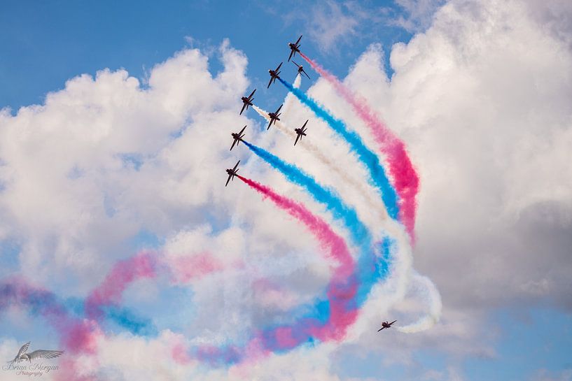 Red Arrows ( R.A.F.) in Action during the Airshow by Brian Morgan