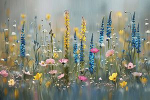 Feld mit Wildblumen in Pastellfarben