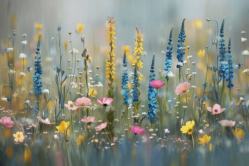 Feld mit Wildblumen in Pastellfarben