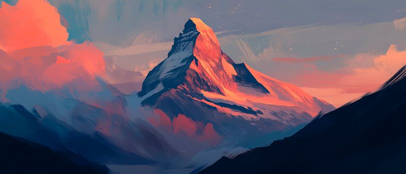 Berglandschaft Abendrot von Poster Art Shop
