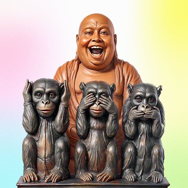 N'écoutez pas, ne voyez pas et ne dites pas de mal avec le Bouddha souriant par Hans Levendig (lev&dig fotografie)