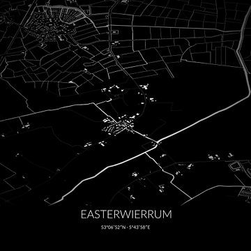 Zwart-witte landkaart van Easterwierrum, Fryslan. van Rezona