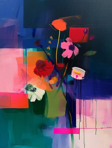Super buntes abstraktes Stillleben mit Blumen