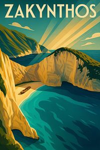 Zakynthos Navagio Strand - Art Deco Reiseplakat