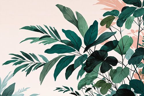 Japandi stijl botanisch kunstwerk met bladeren