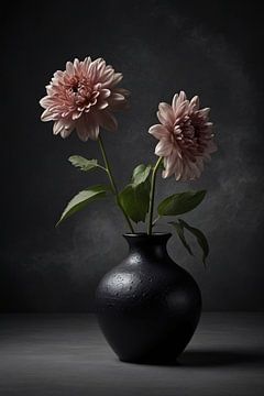 Elegante schwarze Vase mit beiger Blume von De Muurdecoratie