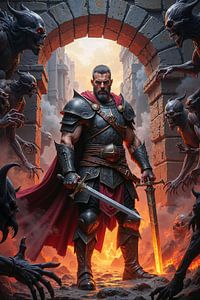 Dark Fantasy Wandbild: DAEMONOR – Der Ritter im Kampf gegen Dämonen