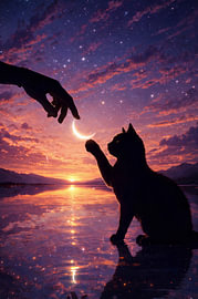 Silhouette einer Katze, die den Mond berührt von Vicky Hanggara