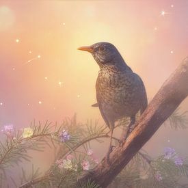 Blackbird in the soft morning light by Miranda Geerts Art