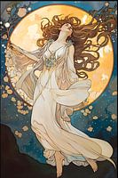Femme dansant avec une longue robe blanche au clair de lune