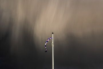 Wimpel met de Friese pompebled opdruk in de zon en regen van Harrie Muis