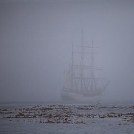 Antarctica South Georgia Bark Europa in mist van ad vermeulen