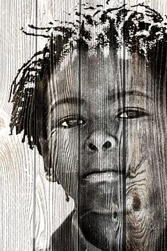 Mixed art portrait of African black boy sur Heleen van de Ven