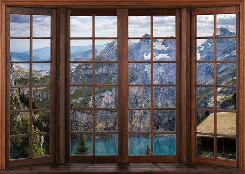 Blick aus einem Holzfenster