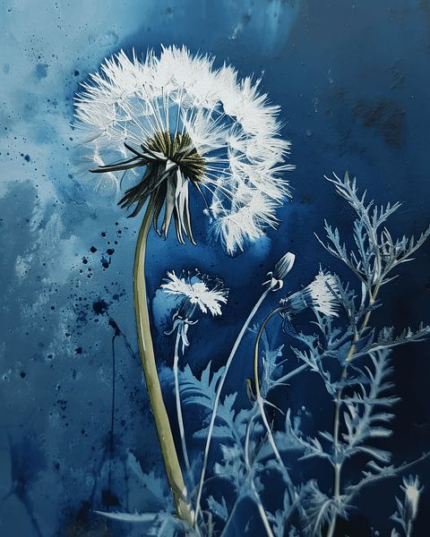 Dandelion in front of an indigo blue background by Studio Allee