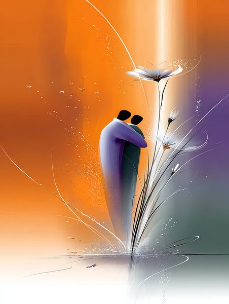 peinture couple avec fleurs par Egon Zitter