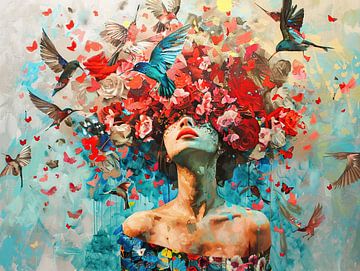 Vrouw Bloemen | Whispered Blooms van Abstract Schilderij