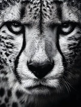 Gepard – Fokussierter Blick und gespannte Eleganz in Schwarzweiß